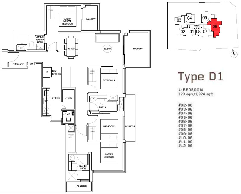 Myra condo 4-Bedroom Type D1 (123 sqm/1,324 sqft	) 