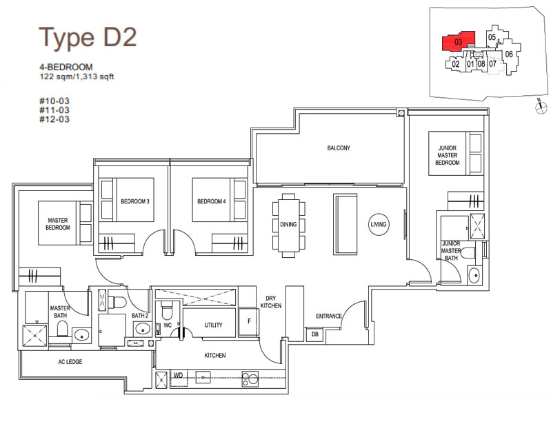 Myra condo 4-Bedroom Type D2 (122 sqm/1,313 sqft)