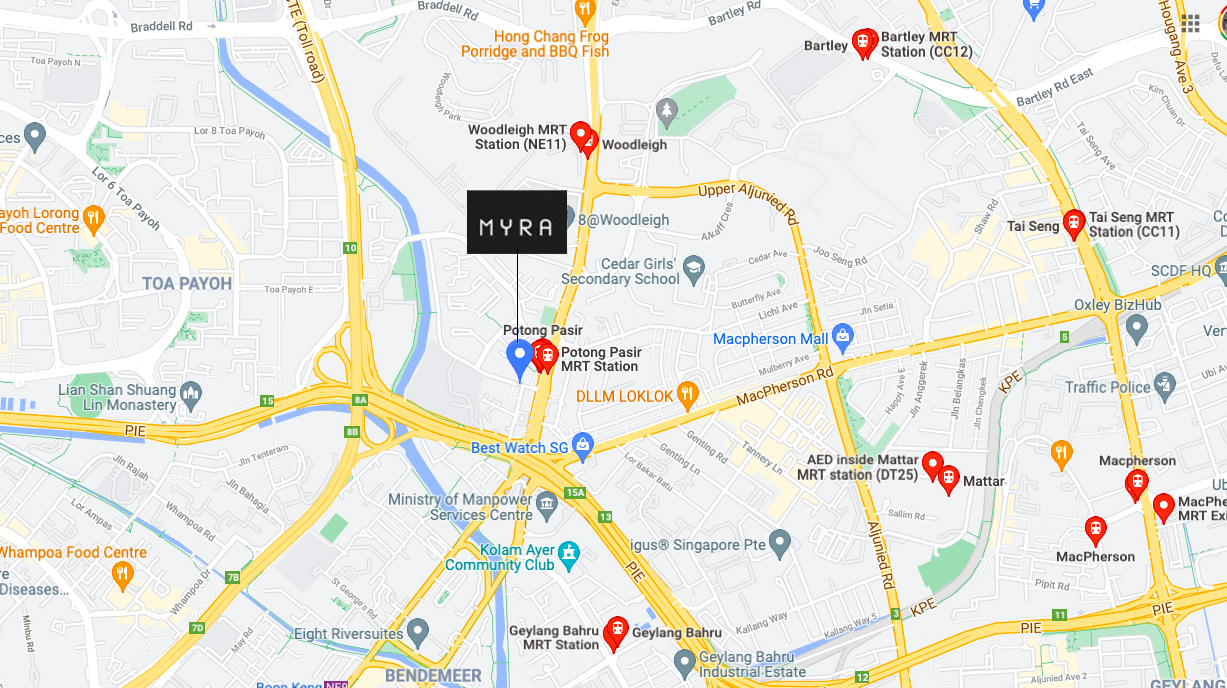 MRT Stations in the vicinity of Myra Condo